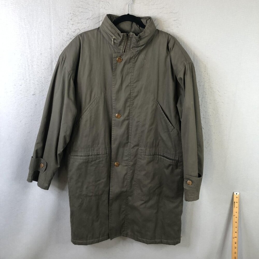 Vintage Kenneth Barnard Coat Mens 40 Olive Cotton Thermolite Lined Overcoat 80s
